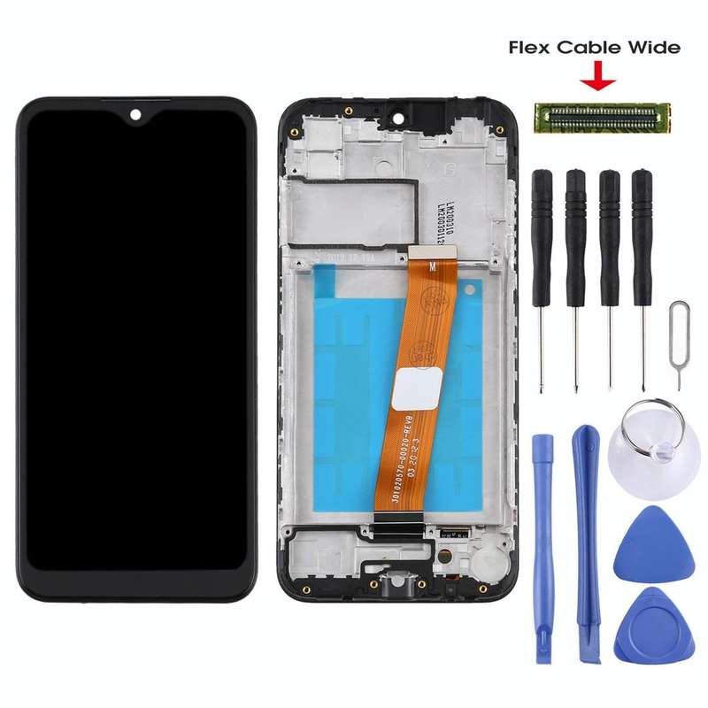 OEM LCD Screen (Flex Cable Wide) for Samsung Galaxy A01 Digitizer Full Assembly with Frame (Black)