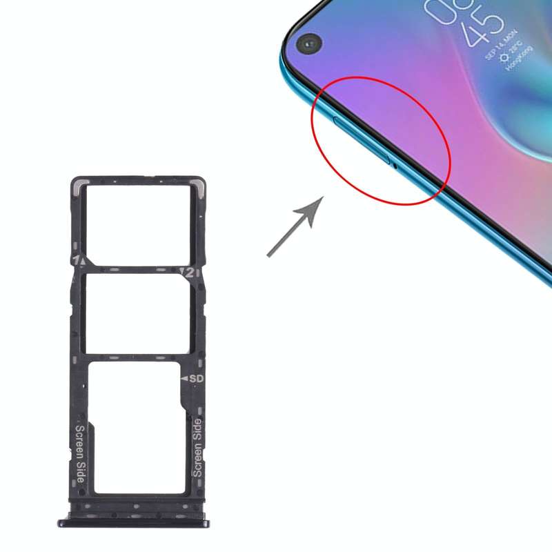 For Tecno Camon 12 Air CC6 SIM Card Tray + SIM Card Tray + Micro SD Card Tray (Black)