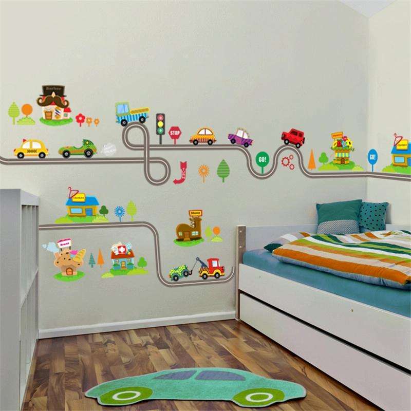 Cartoon Track Car Children Bedroom Wall Stickers Decorative Green Wall Stickers(ZY083)