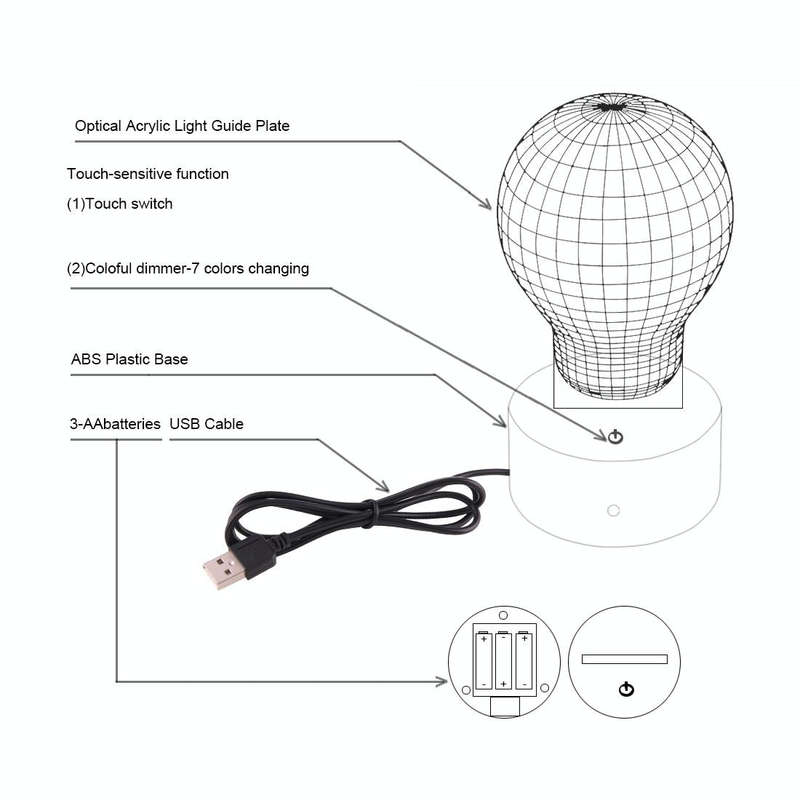 Giraffe Style 3D Touch Switch Control LED Light , 7 Color Discoloration Creative Visual Stereo La...