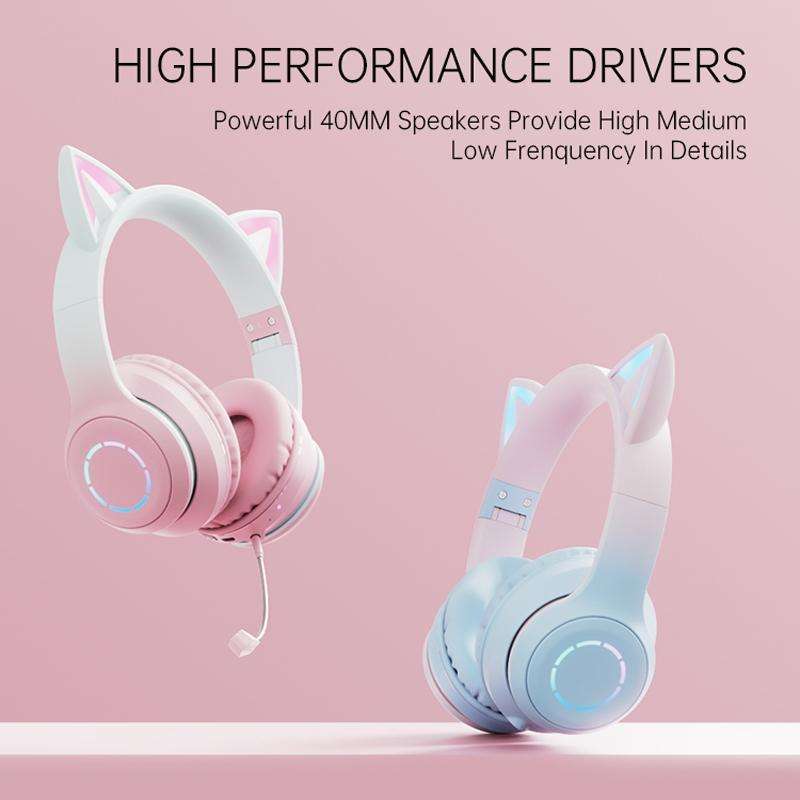 BT029C RGB Dual Modes Cat Ear Wireless Bluetooth Headphone(Purple)