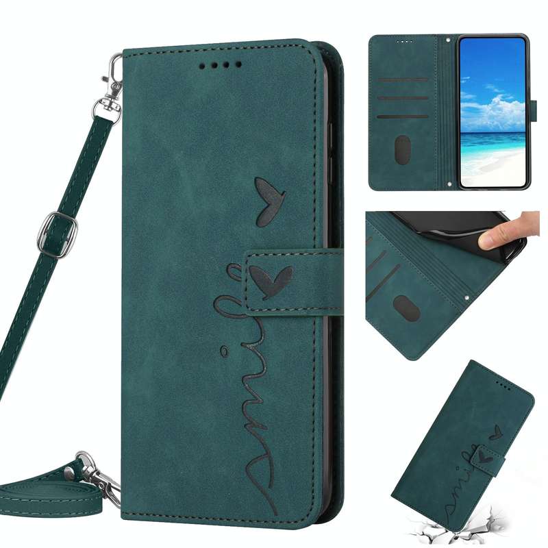 For Tecno Camon 17P/17 Pro Skin Feel Heart Pattern Leather Phone Case With Lanyard(Green)