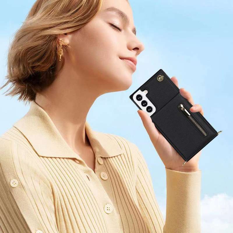 For Samsung Galaxy S21 FE 5G Cross-body Square Zipper Card Holder Bag Phone Case(Black)