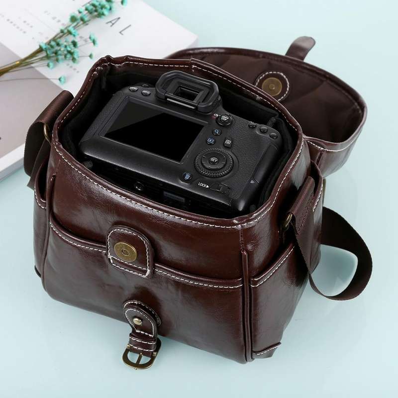 Portable Digital Camera Shoulder Bag Soft PU Leather Bag with Strap, Size: 21cm x 15cm x 20cm (Co...