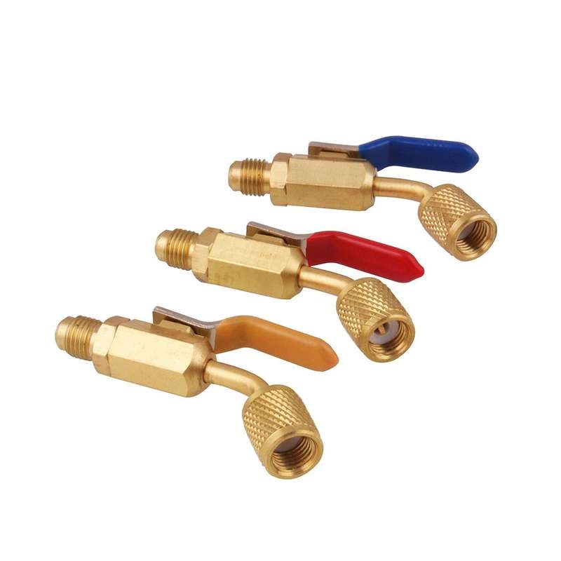 6 in 1 Car Air Conditioning Refrigerant Angled Compact Ball Valve for HVAC / AC Air Conditioning ...