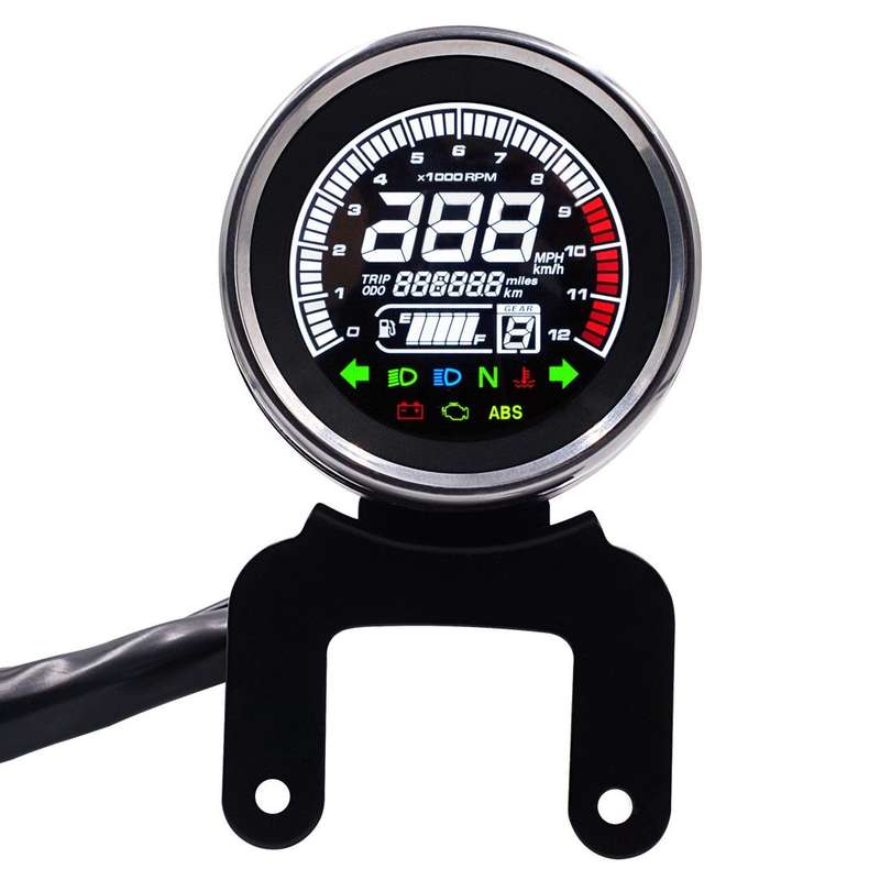 Universal Motorcycle Modified Multi-functional LED Digital Meter Indicator Light Tachometer Odome...