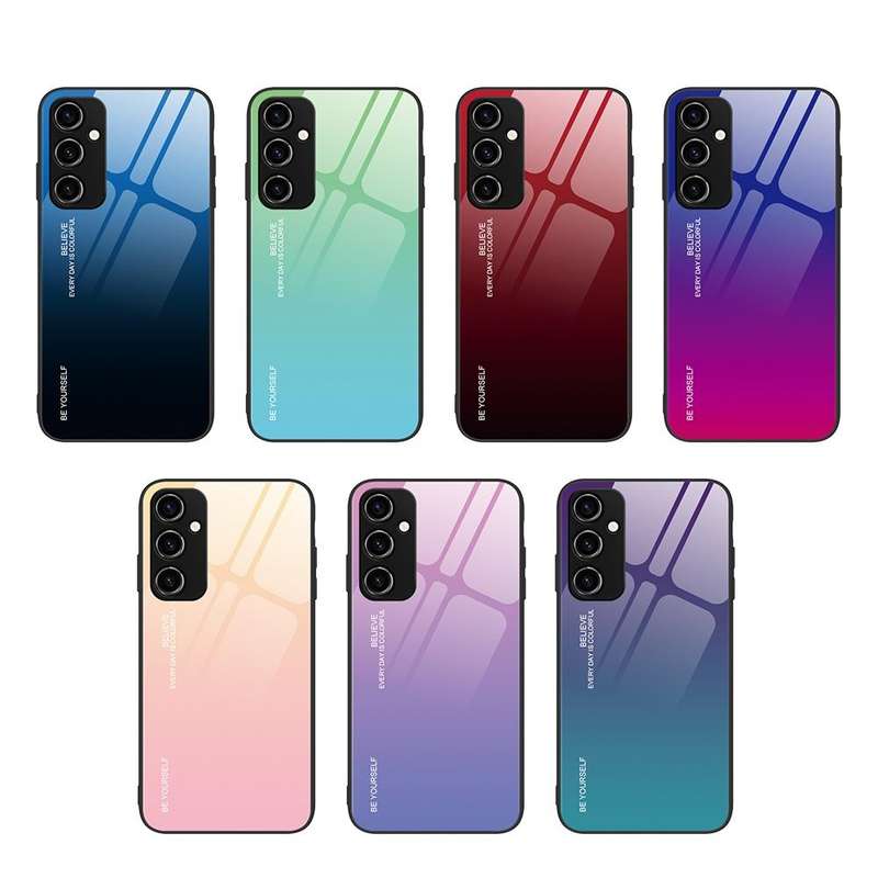 For Samsung Galaxy A14 5G Gradient Color Glass Phone Case(Yellow Pink)