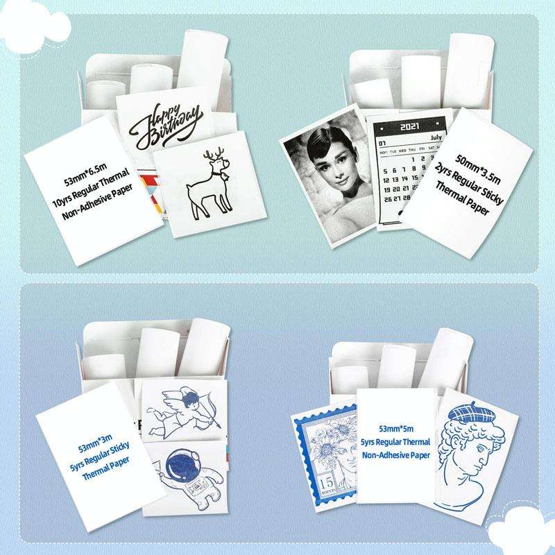 For Phomemo T02 3rolls Bluetooth Printer Thermal Paper Label Paper 50mmx3m 5 Years Blue on White ...