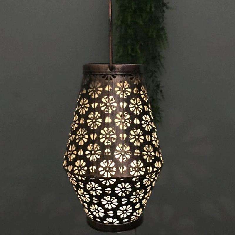Outdoor Solar Wrought Iron Lantern Garden Decoration Light LED Pendant Lamp