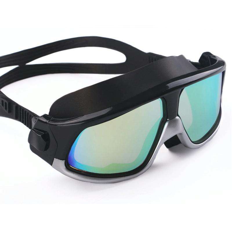 Colorful Large Frame Electroplating Anti-fog Silicone Swimming Goggles for Adults (Silver + Black)