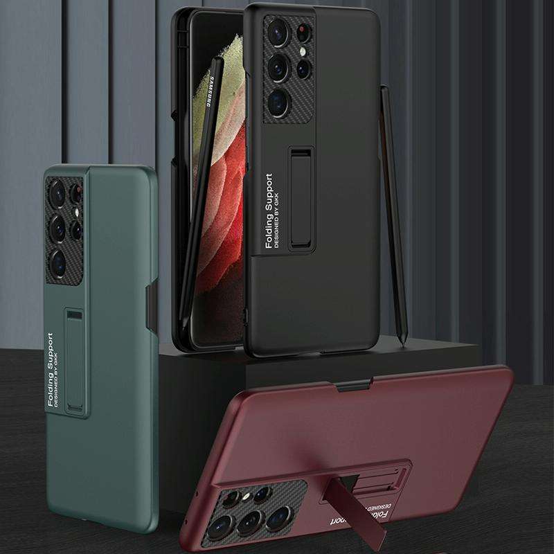 For Samsung Galaxy S21 Ultra 5G GKK Ultra-thin Shockproof Phone Case with Holder & Pen Slots & St...
