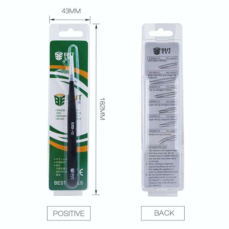 BEST BST-10 Precision Anti-static ESD Stainless Steel Tweezers