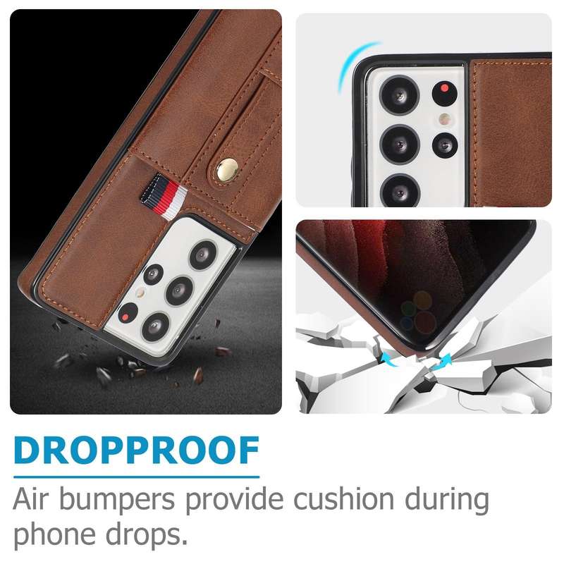 For Samsung Galaxy S22 Ultra 5G Wristband Kickstand Wallet Leather Phone Case(Brown)