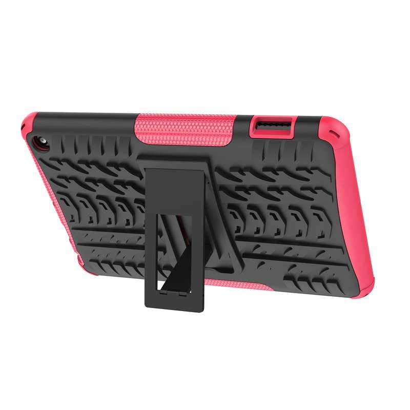 For Amazon Kindle Fire 7 2022 Tire Texture TPU + PC Tablet Case with Holder(Pink)