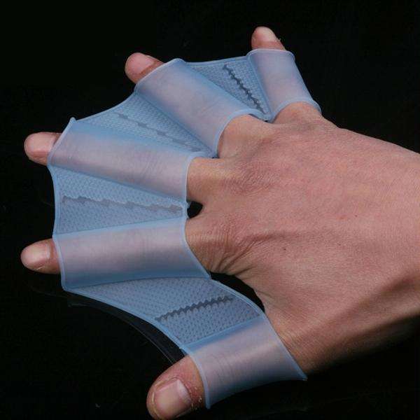 Silicone Swimming Web Fins Hand Flippers Training Gloves, L(Blue)