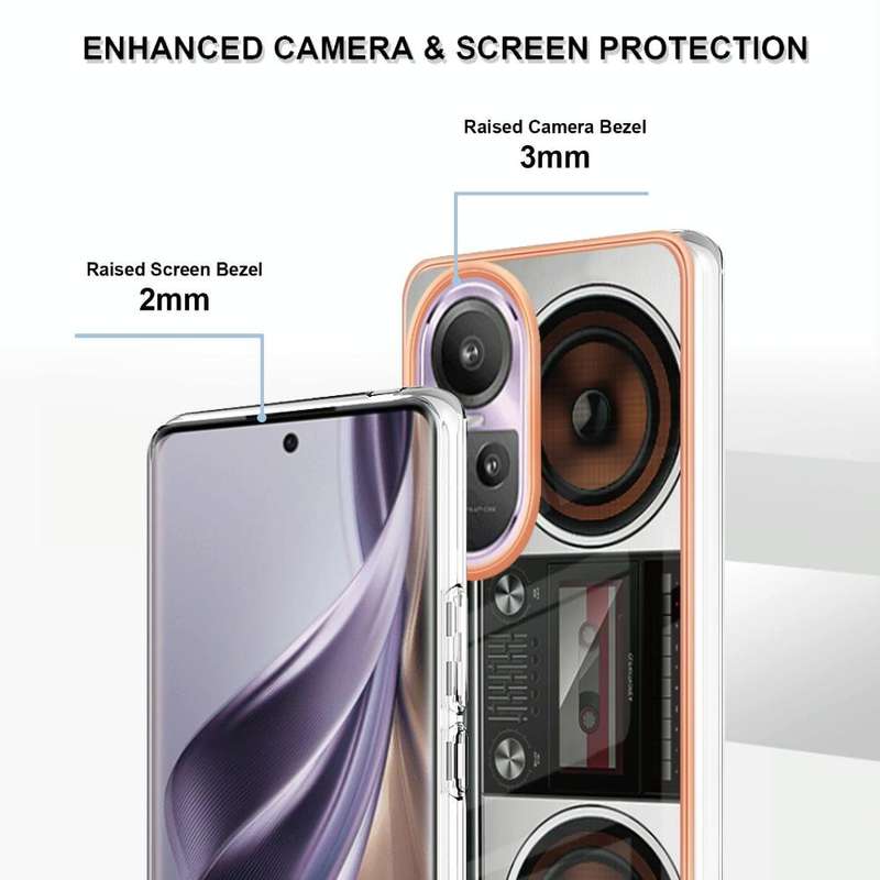 For OPPO Reno10 Pro 5G Global Electroplating Marble Dual-side IMD Phone Case(Retro Radio)