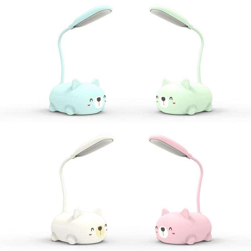 Cartoon Cat Design LED Eye Protection Reading Lamp USB Rechargeable Desk Lamp(Green)
