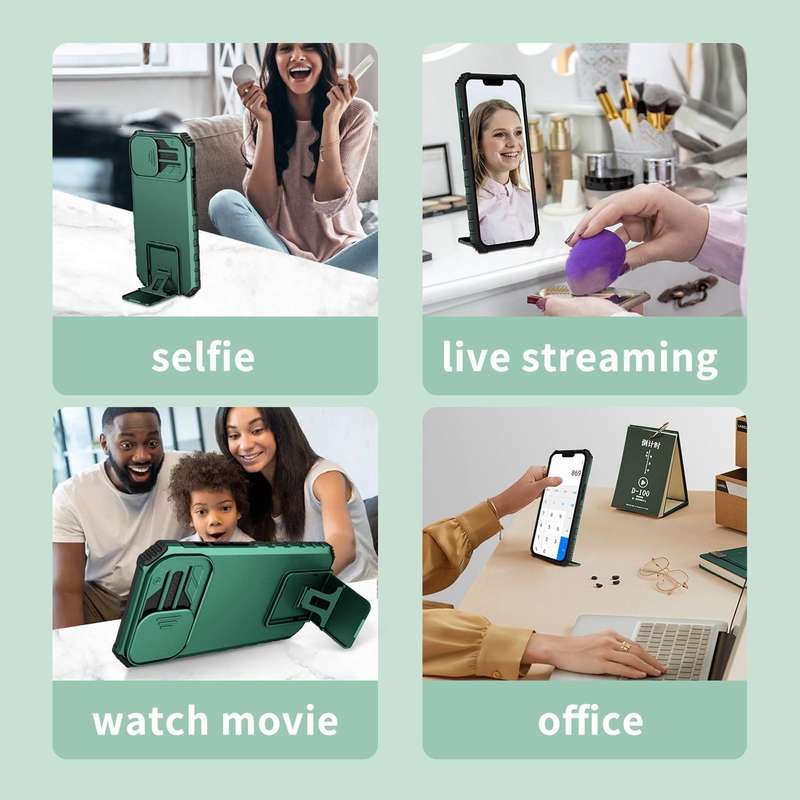 For Samsung Galaxy S21 FE 5G Stereoscopic Holder Sliding Camshield Phone Case(Green)
