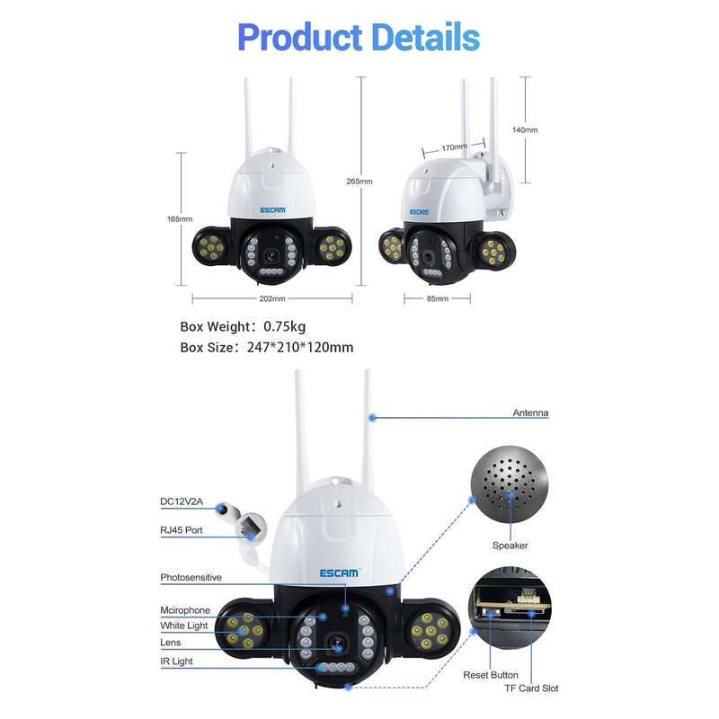 ESCAM QF233 3.0 Million Pixels Smart WiFi IP Camera, Support Auto Tracking & Night Vision & Two W...