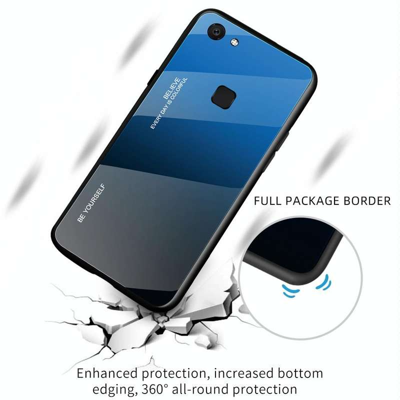 For Vivo V7 Gradient Color Glass Case(Blue)
