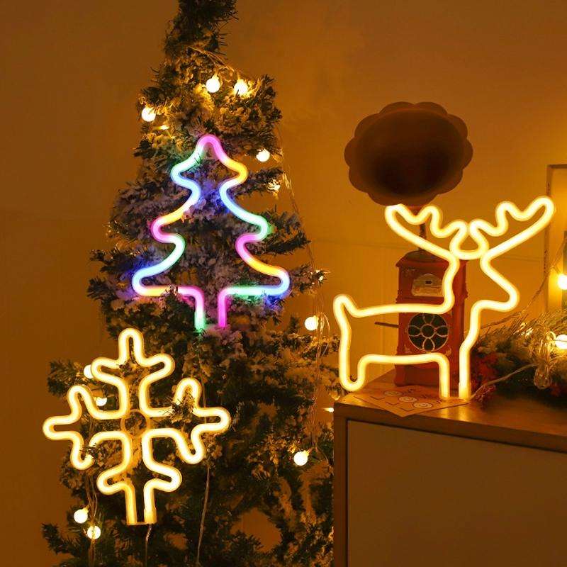 Christmas Decoration Neon Lights Wall-Mounted Ornaments, Spec: Elk-Colorful Light