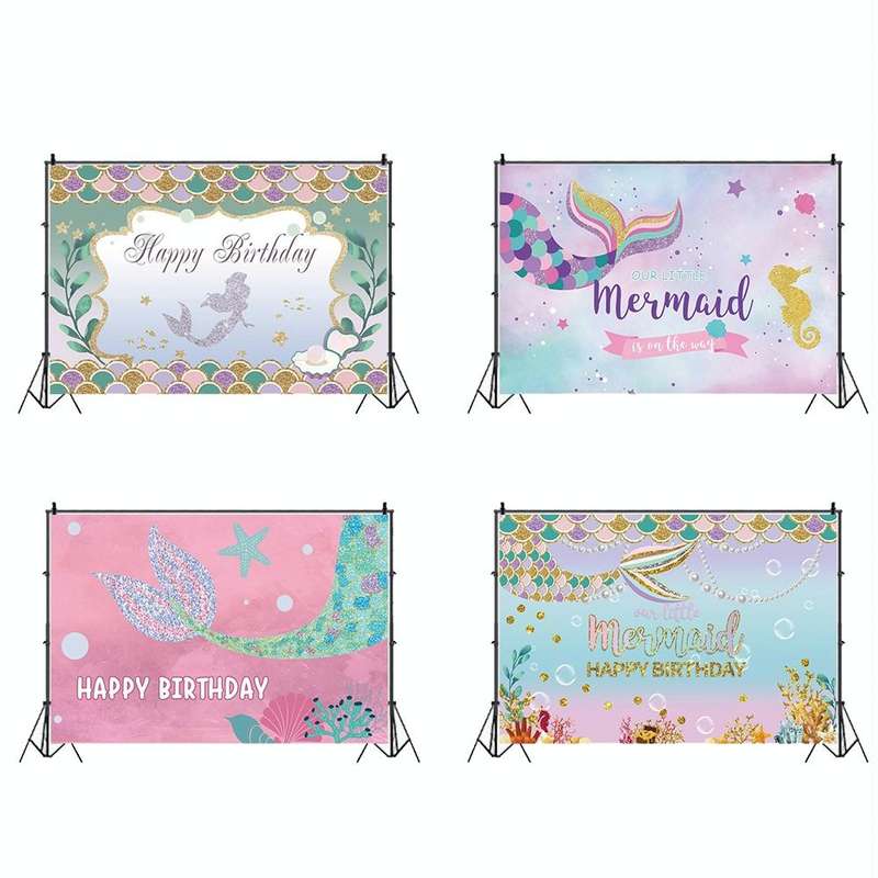 120 x 80cm Mermaid Happy Birthday Photography Background Cloth(12009608)