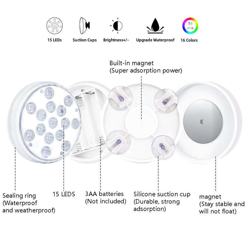 15 LEDs RF Remote Control Diving Light Magnetic Waterproof Pool Lamp, Spec: 1 PC + 1 RC(16 Colors)