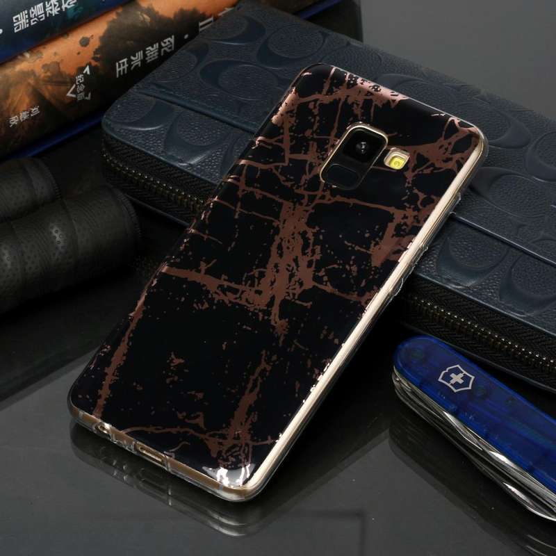 For Galaxy A8 (2018) Plating Marble Pattern Soft TPU Protective Case(Black Gold)