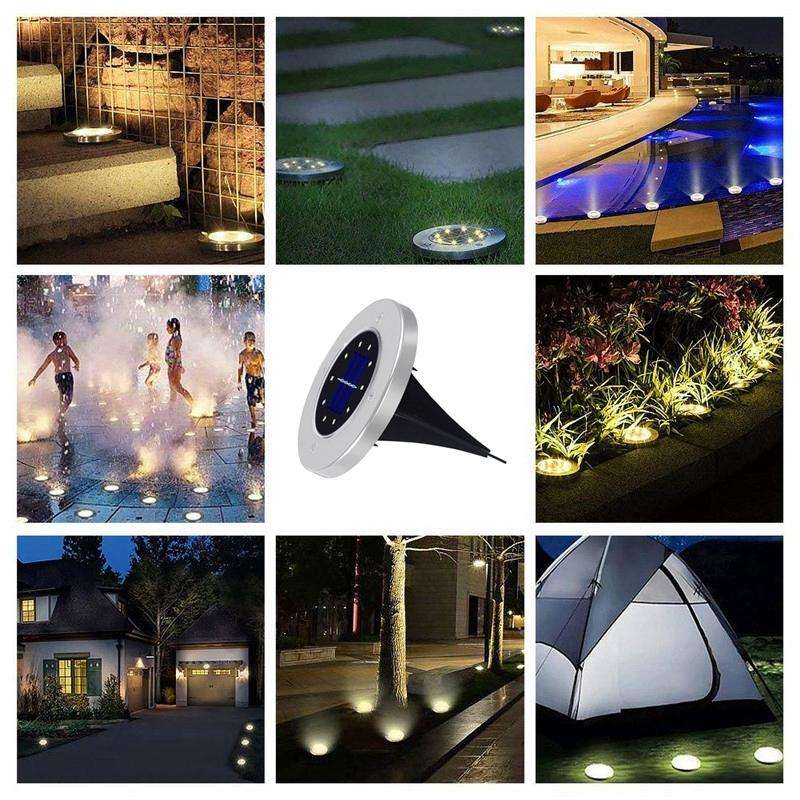 2 PCS 10 LEDs Solar Powered Buried Light Under Ground Lamp IP65 Waterproof Outdoor Garden Street ...
