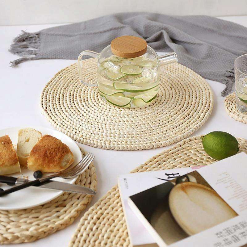 2 PCS Non-slip Natural Corn Woven Thickening Insulated Tea Mat Table Heat-resistant Casserole Mat...