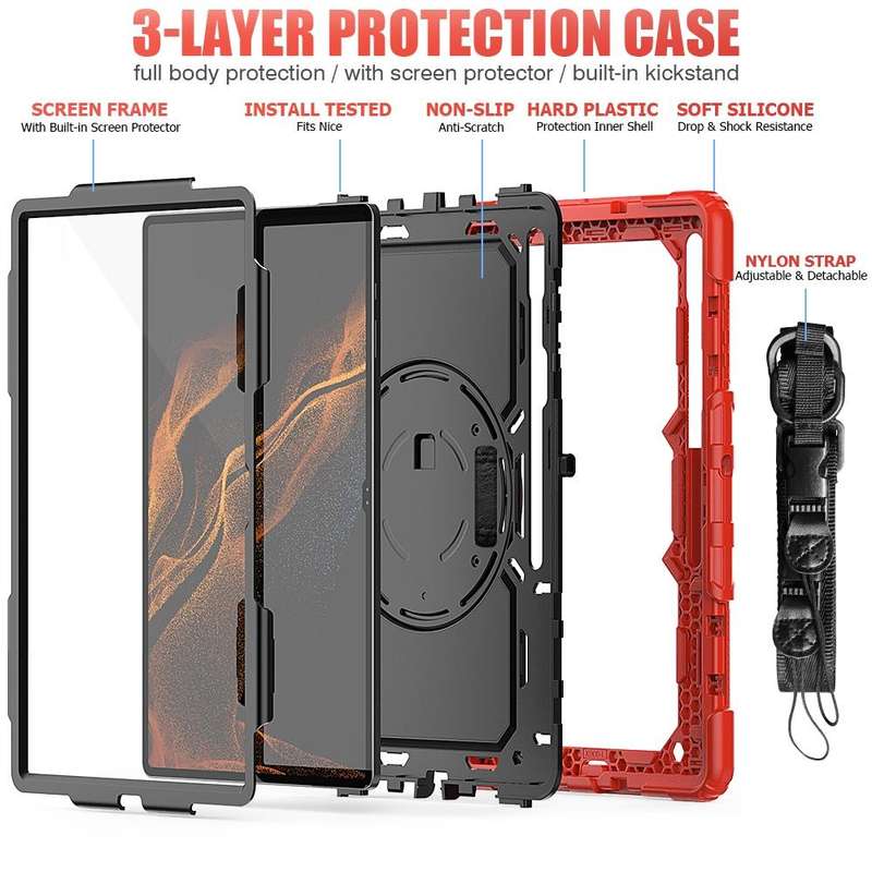 For Samsung Galaxy Tab S8 Ultra 14.6 inch SM-X900 Silicone + PC Tablet Case(Red+Black)