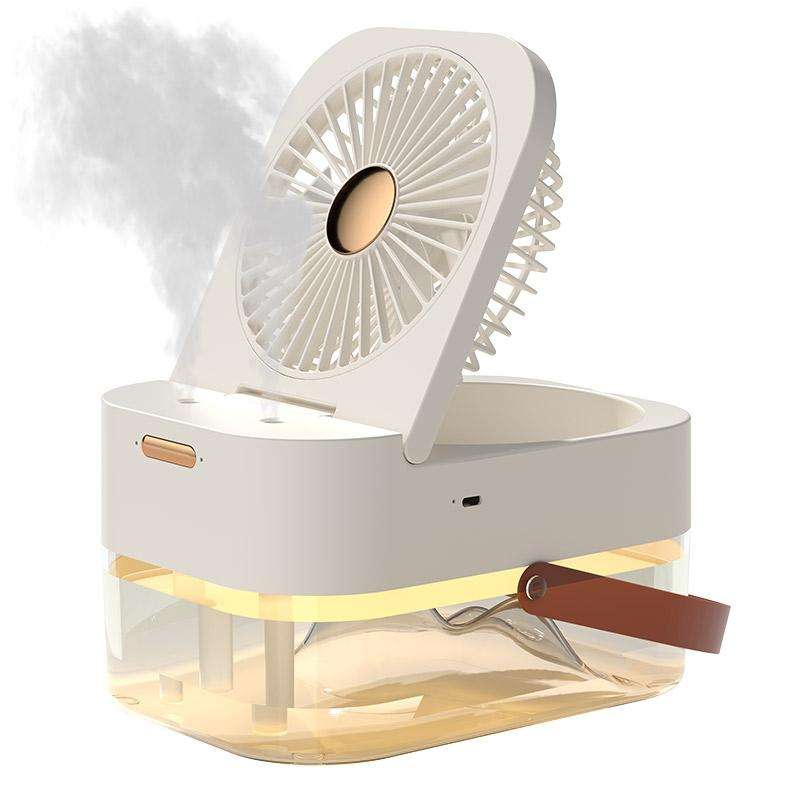 Rechargeable 4000mAh 2.5L Dual Spray Humidifying Fan with Ambient Light Aroma Diffuser(White)