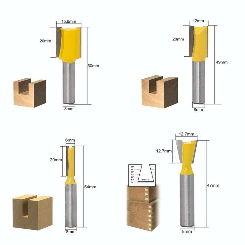 12 PCS / Set Woodworking Engraving Machine Trimmer Cutting Tool, Model: 8 Handle With Wooden Box