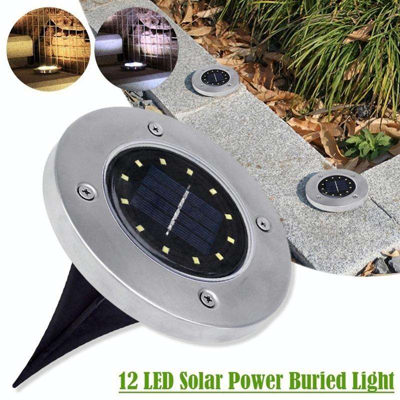 2 PCS 12 LEDs Solar Powered Buried Light Under Ground Lamp IP65 Waterproof Outdoor Garden Street ...
