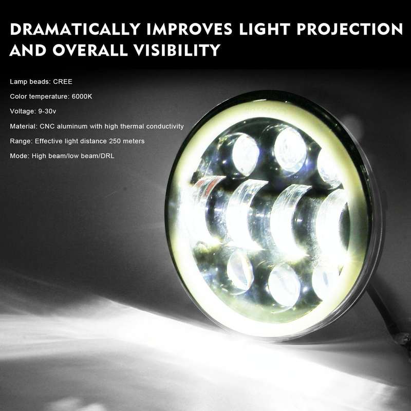 EagleVision DC9-30V 35W 6000K 4000LM 5.75 inch Round Motorcycle 6LEDs Headlight with Angel Eye fo...