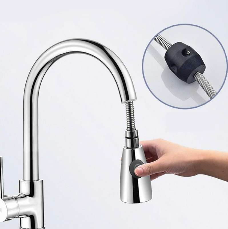 Kitchen Pull-out Faucet Hot And Cold Home 304 Stainless Steel Retractable Rotating Faucet, Style:...