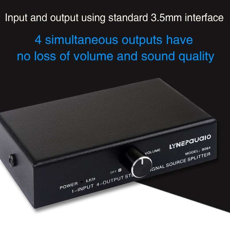 1 In 4 Out Audio Frequency Signal Splitter Distribute Device, Non Consumption, 3.5mm Interface Ou...