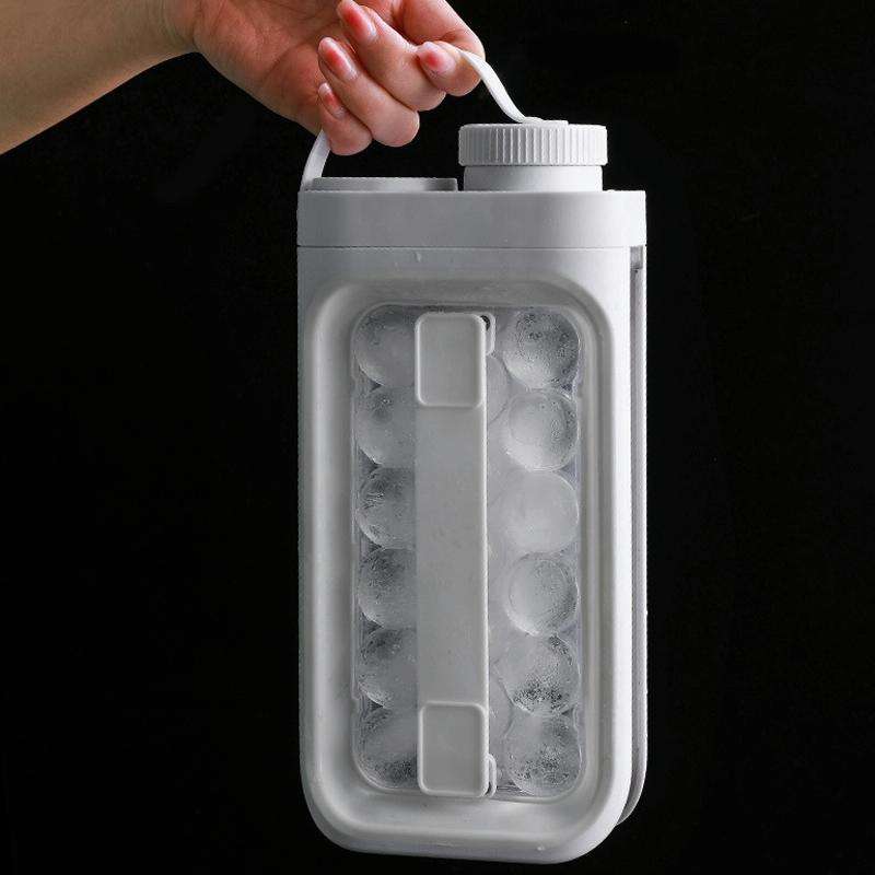 2-in-1 Portable Ice Ball Cold Kettle Silicone Ice Cube Mold Frozen Ice Cube Box(White)