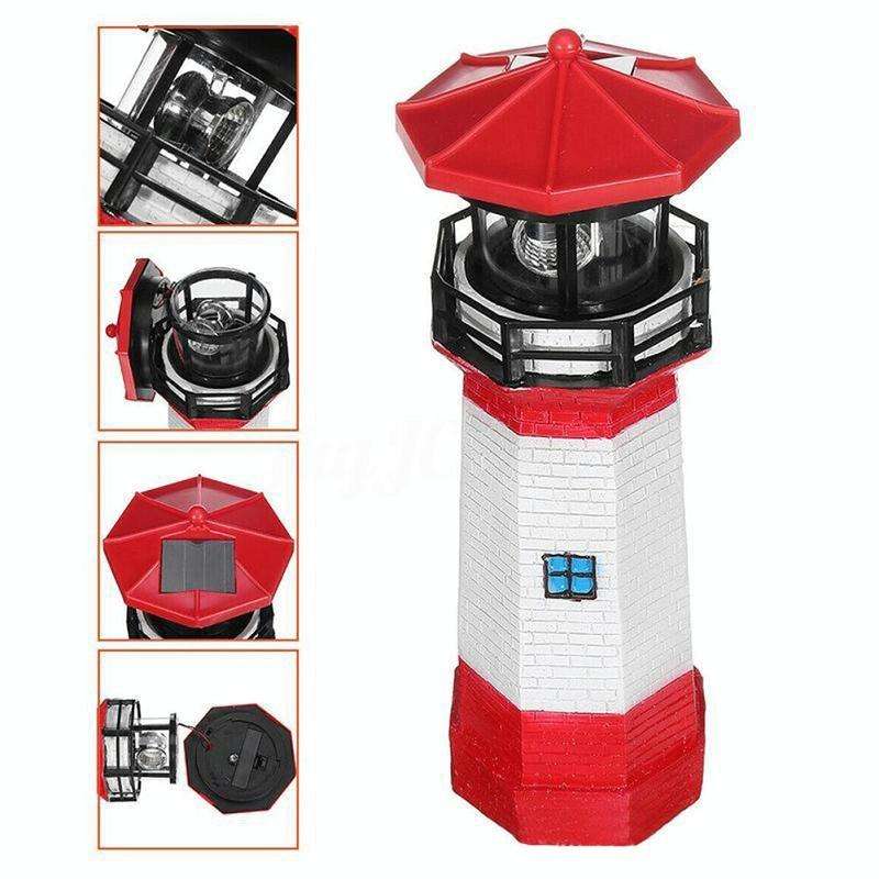 Outdoor Garden Decoration Solar Lighthouse Resin LED Revolving Light(Red White)