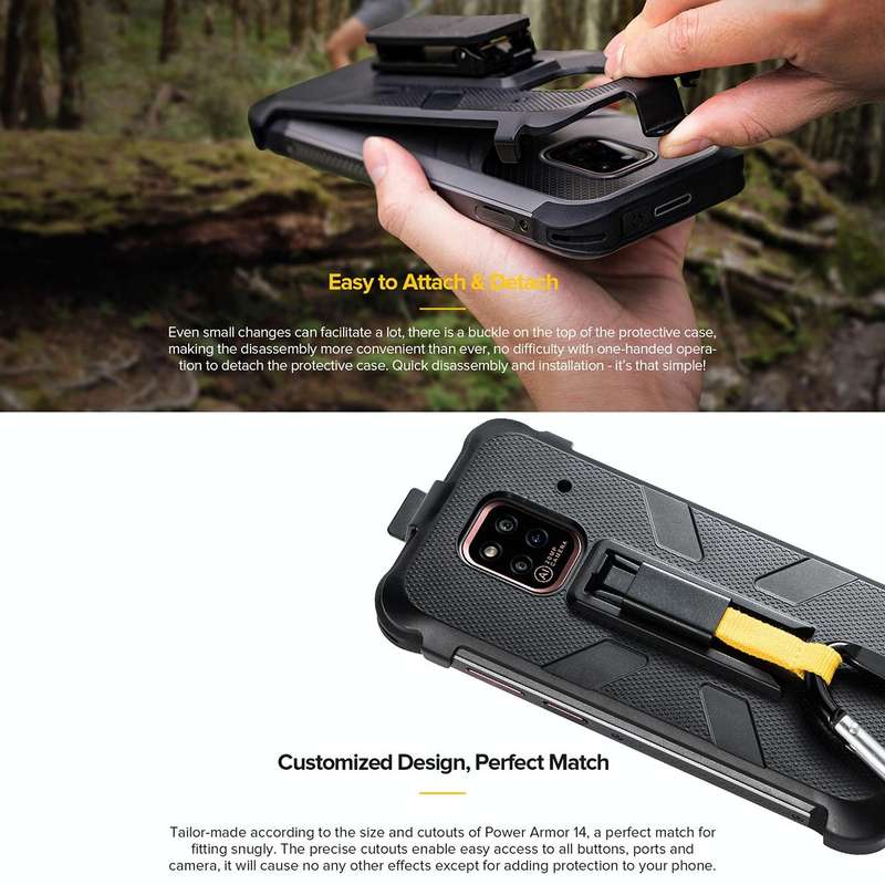 For Ulefone Power Armor 14 Pro Ulefone Back Clip Phone Case with Carabiner(Black)