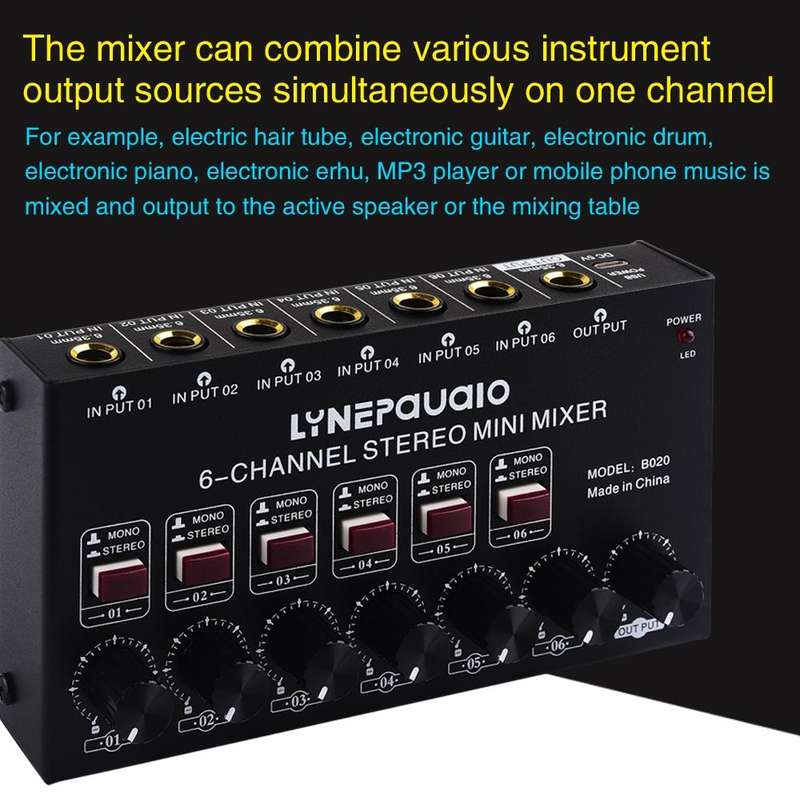B020 Mini 6-Channel Stereo Audio Mixer Musical Instrument Mixer Electric Wind Electric Guitar Ele...
