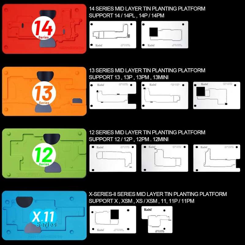 Kaisi 18 in 1 Silicone Middle Layer Tin Planting BGA Reballing Platform for iPhone X-14 Pro Max