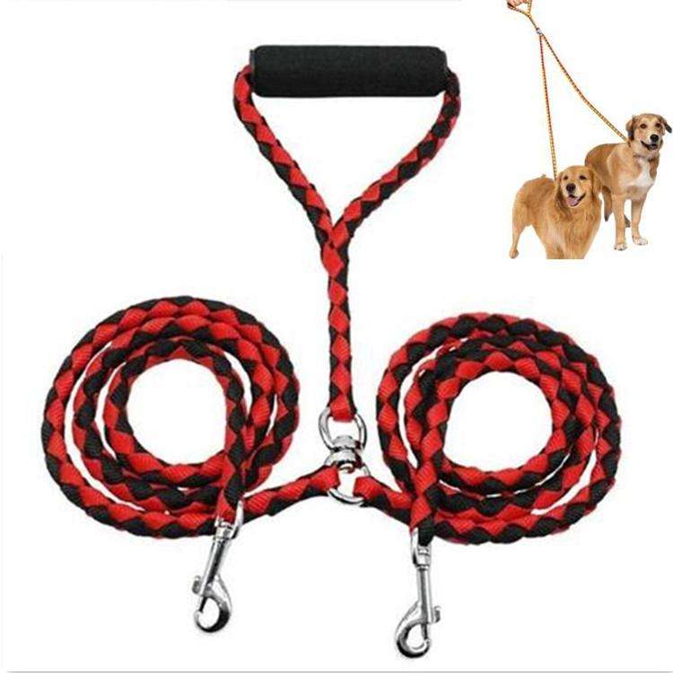 Double Dog Leashes Anti-winding Pet Traction Rope, Size:1.4m(Red Black)