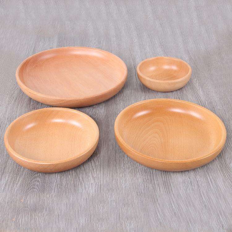 Round Fruit Plate Salad Bowl Thick Wood Dried Fruit Plate Fruit Sushi Plate, Specification: 15cm