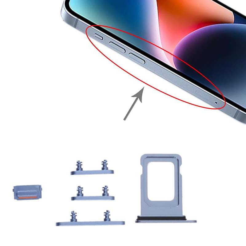 SIM Card Tray + SIM Card Tray + Side Keys for iPhone 14 (Blue)