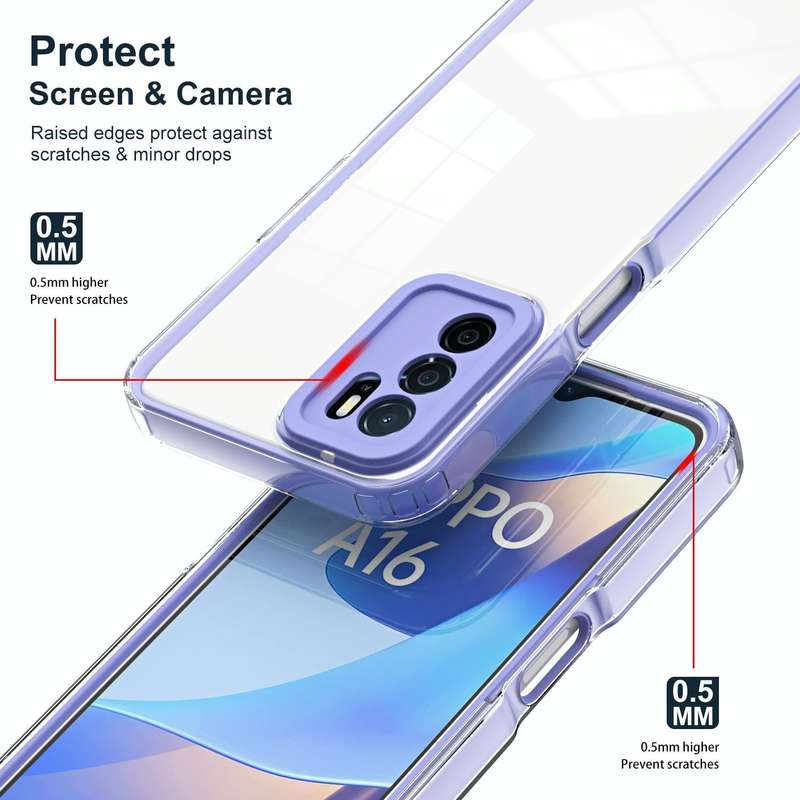 For OPPO A16 / A16s 3 in 1 Clear TPU Color PC Frame Phone Case(Purple)