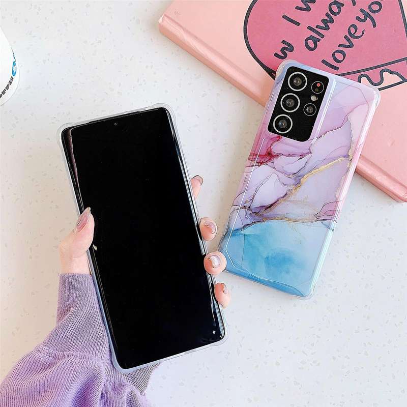 For Samsung Galaxy S21 Plus 5G Four Corners Anti-Shattering Flow Gold Marble IMD Phone Back Cover...