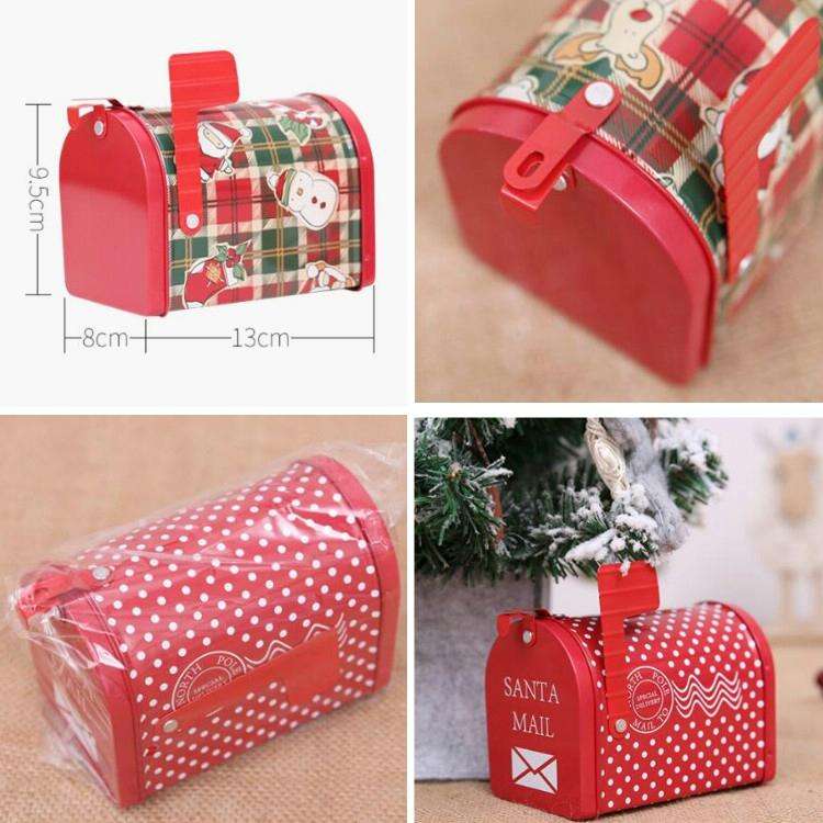 Christmas Decorations Tinplate Mailbox Box Children Gift Cartoon Candy Box(Cartoon Lattice)