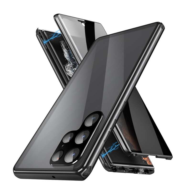 For Samsung Galaxy S23 Ultra 5G Anti-peeping Magnetic Double-sided Tempered Glass Phone Case(Black)