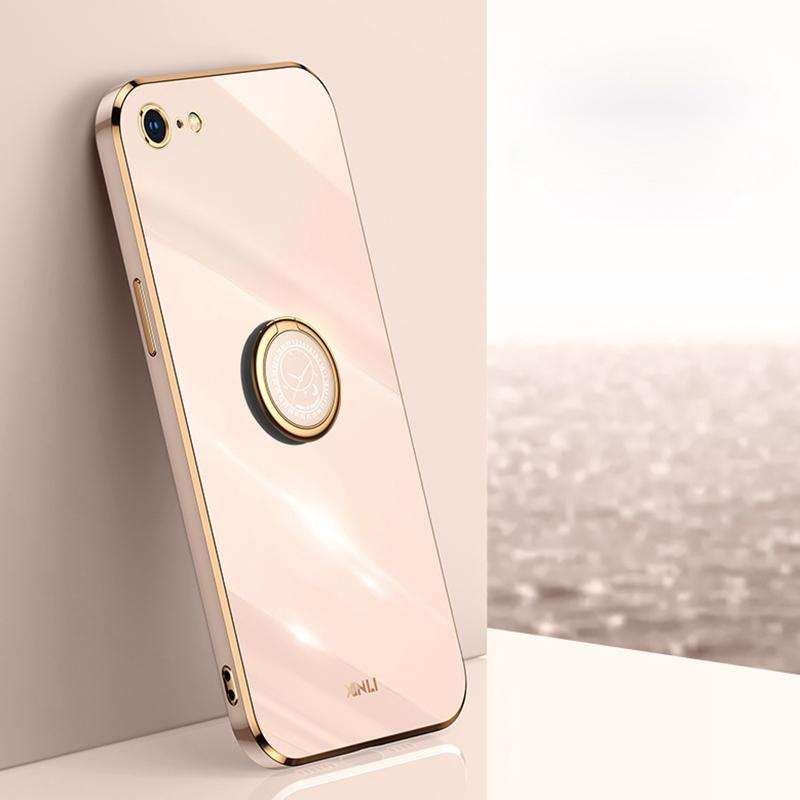 XINLI Straight 6D Plating Gold Edge TPU Shockproof Case with Ring Holder For iPhone 6 Plus / 6s P...